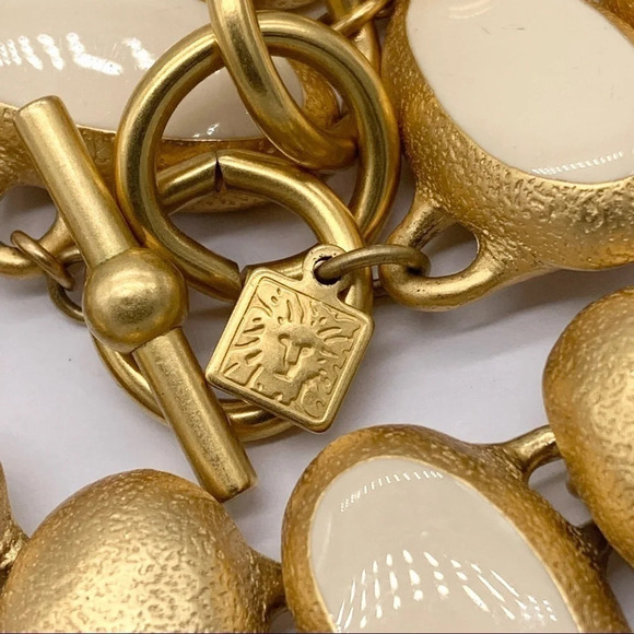 Anne Klein Vintage Cream Enamel & Brushed Gold Oval Link Necklace - Picture 4 of 4